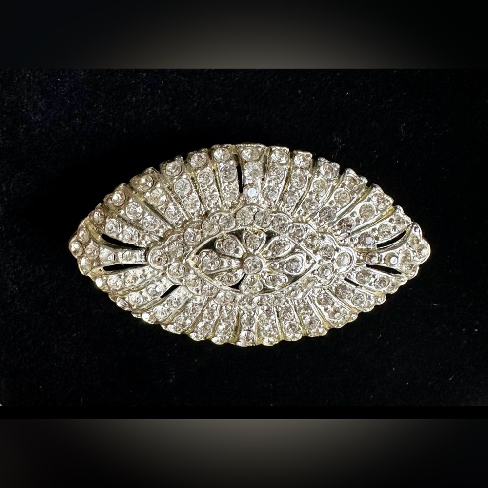 ANTIQUE SINGER & KANTOR LB MARKED CRYSTAL ARTDECO DIAMOND RHINESTONE OVAL BROOCH - Picture 4 of 8